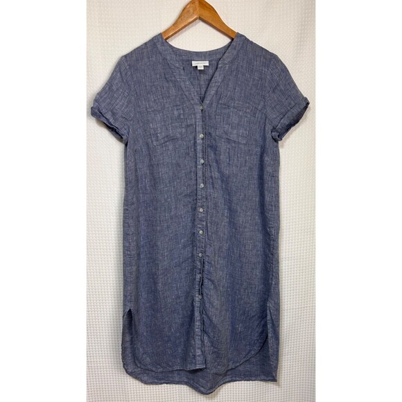 J. Jill Love Linen Button Front Shirt Dress Small Petite SP Chambray Blue Midi g - Picture 10 of 10
